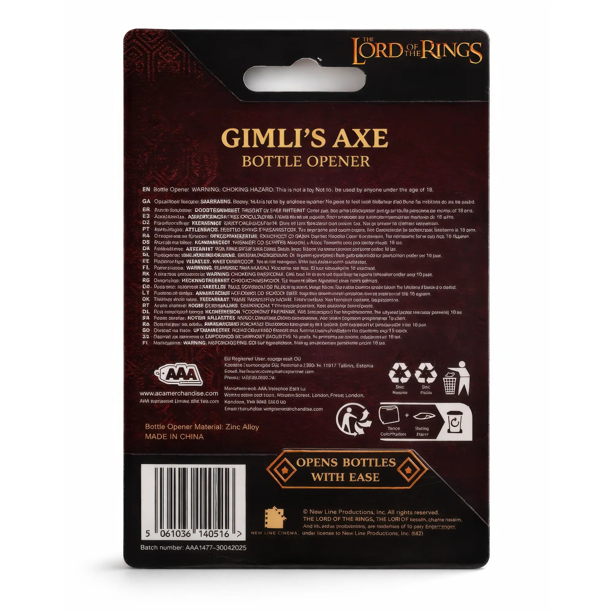 Gimli's Axe | 18 cm | Metal | Movie Bottle Opener | Lord Of The Rings thumbnail 2