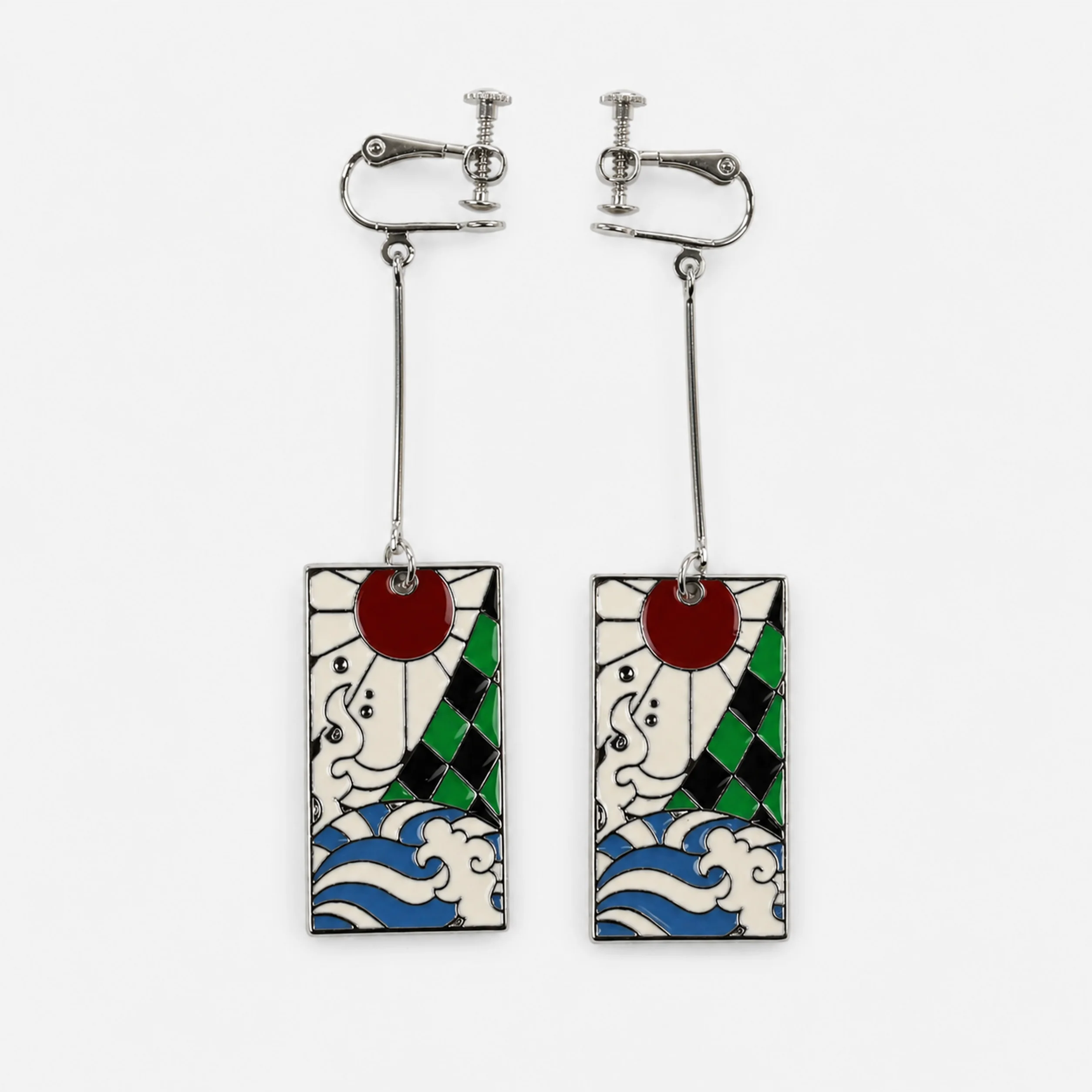 Tanjiro Kamado Hanafuda | 8 cm | Metal Enamel | Anime Earrings | Demon Slayer thumbnail 3
