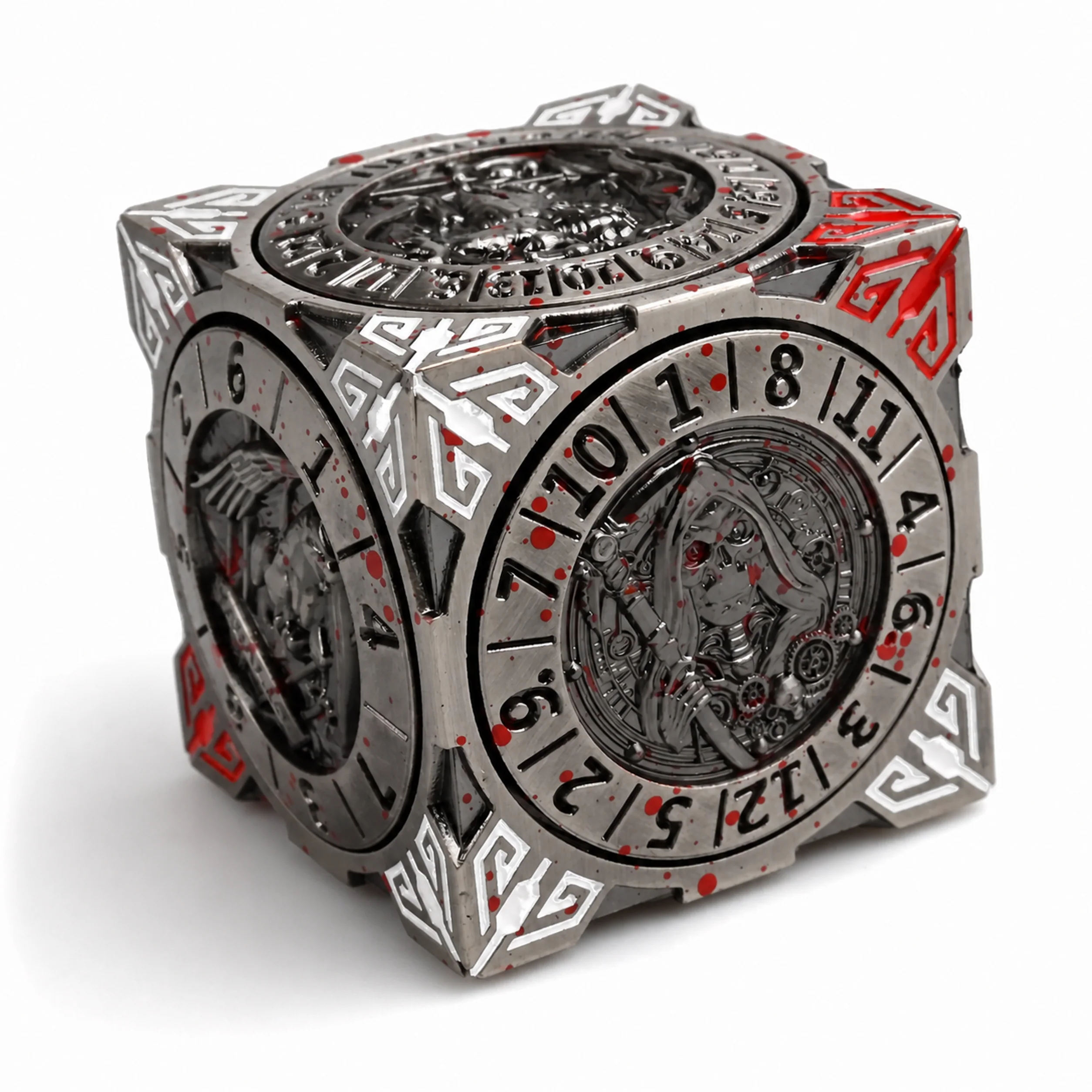 Death Red White Grey Polichrome | 8 cm | Metal | Wheel Dice | Dungeons and Dragons thumbnail 4