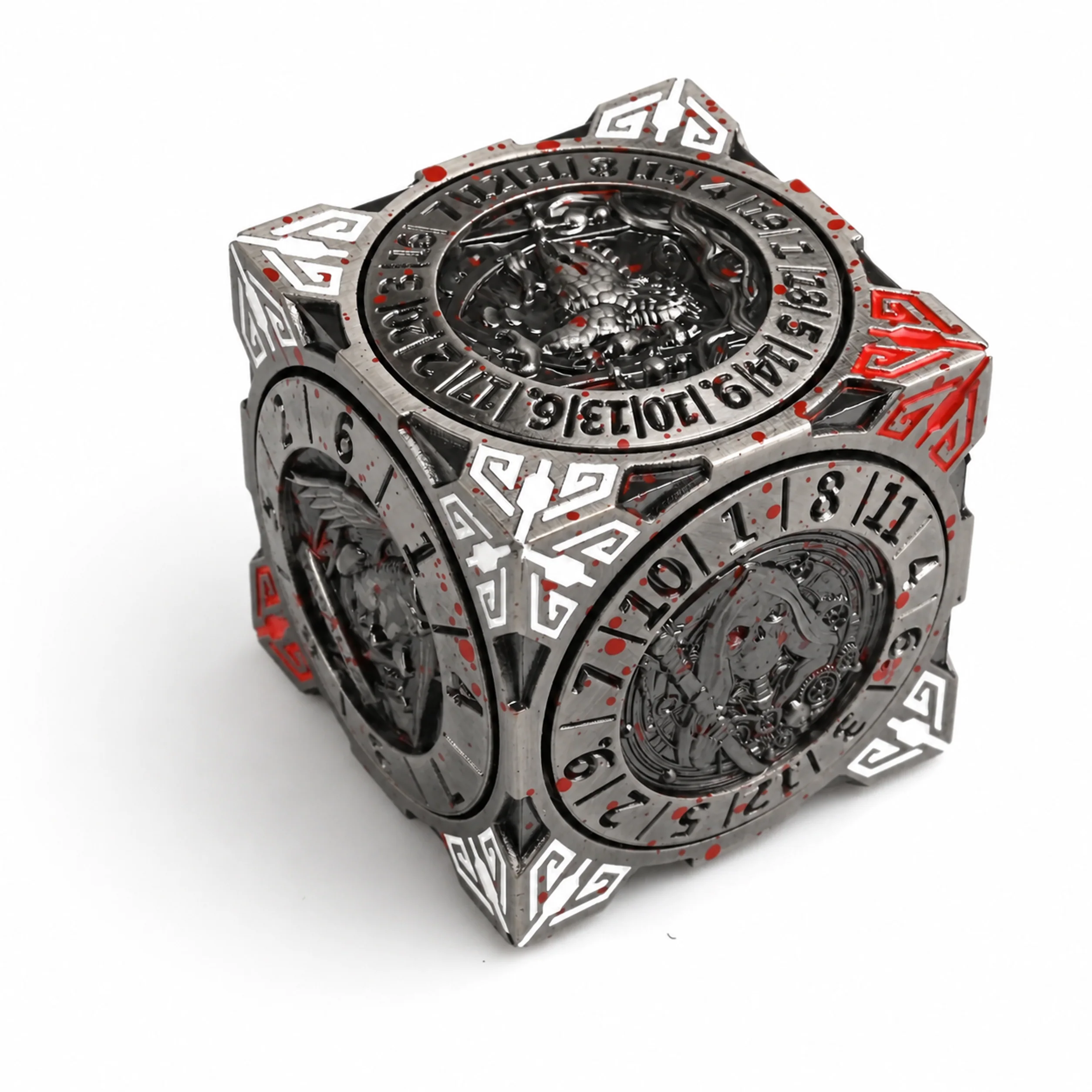 Death Red White Grey Polichrome | 8 cm | Metal | Wheel Dice | Dungeons and Dragons thumbnail 3