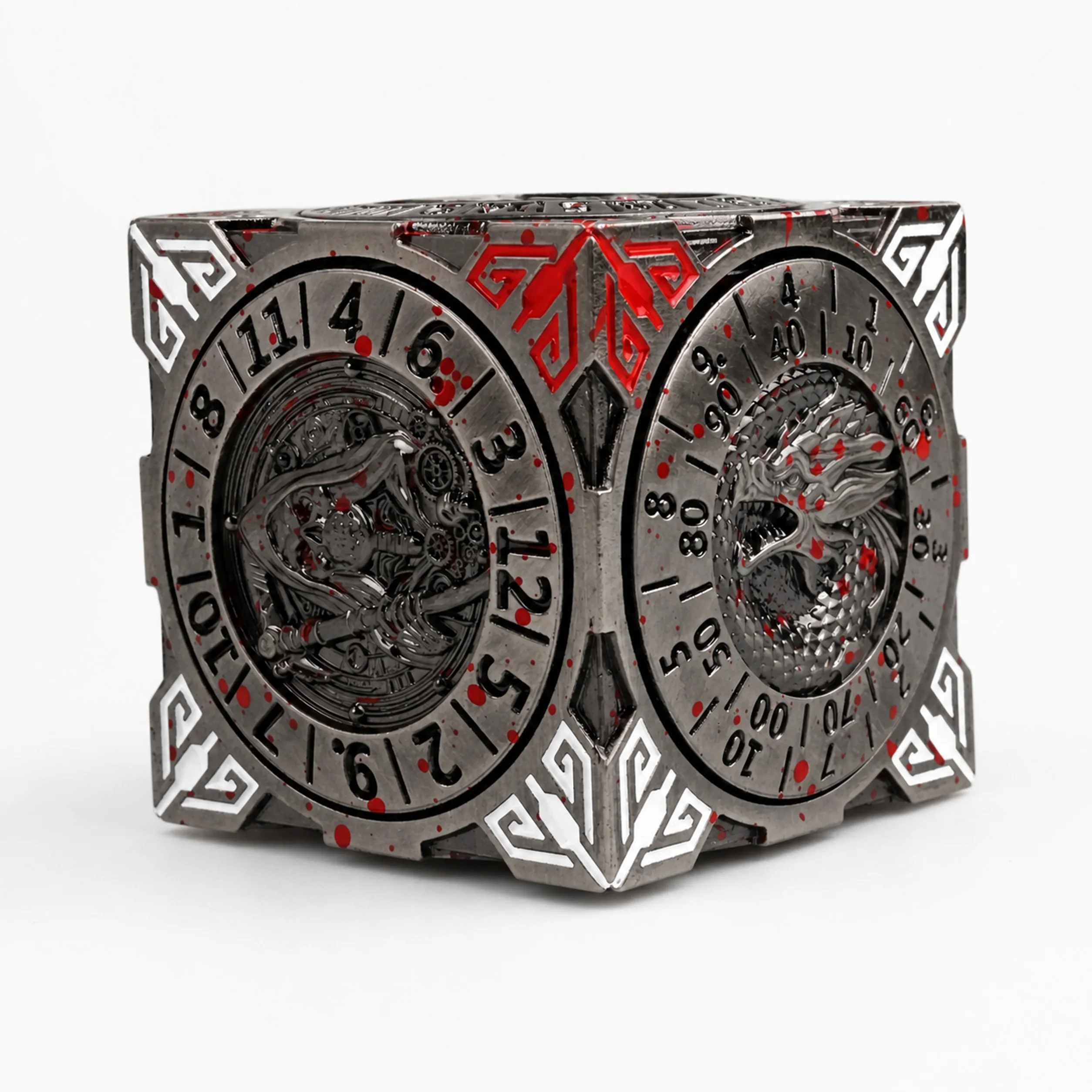 Death Red White Grey Polichrome | 8 cm | Metal | Wheel Dice | Dungeons and Dragons thumbnail 2