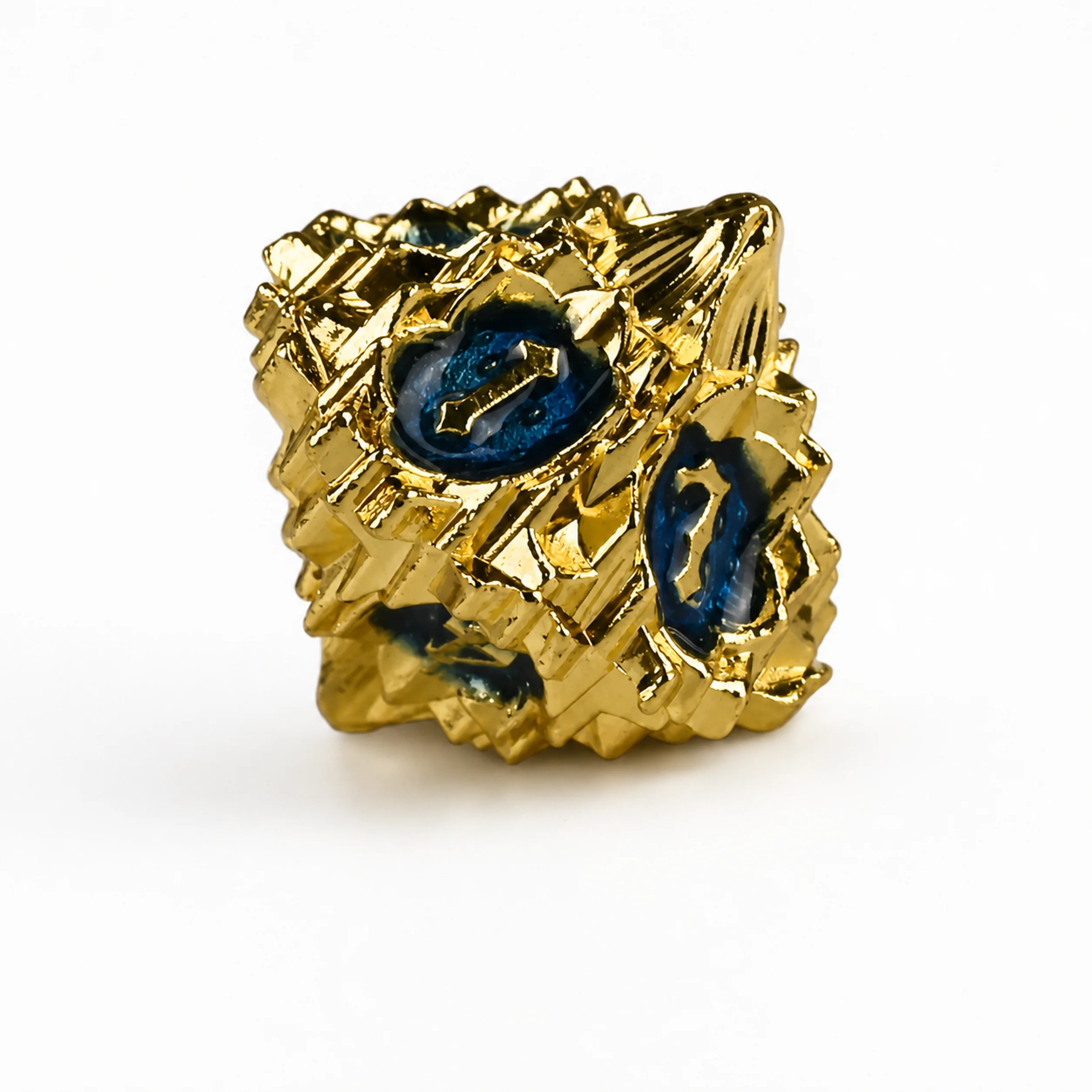 Glossy Gold Dark Blue Solid Set | 3 cm | Metal | Set Of 7 Dice | Tron thumbnail 3